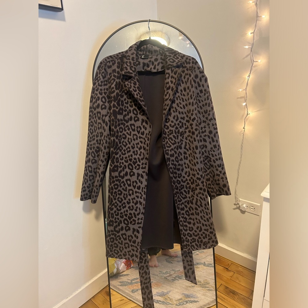 Love Token Brown & Black Leopard Print Tie Waist Coat